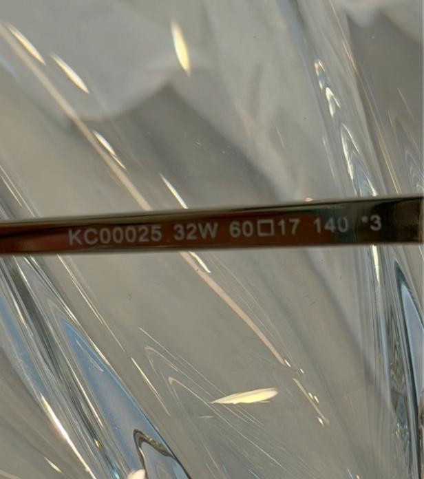 Kenneth Cole Reaction KC00025 inner temple detail showing model KC00025 32W 60-17 140 star 3 measurements