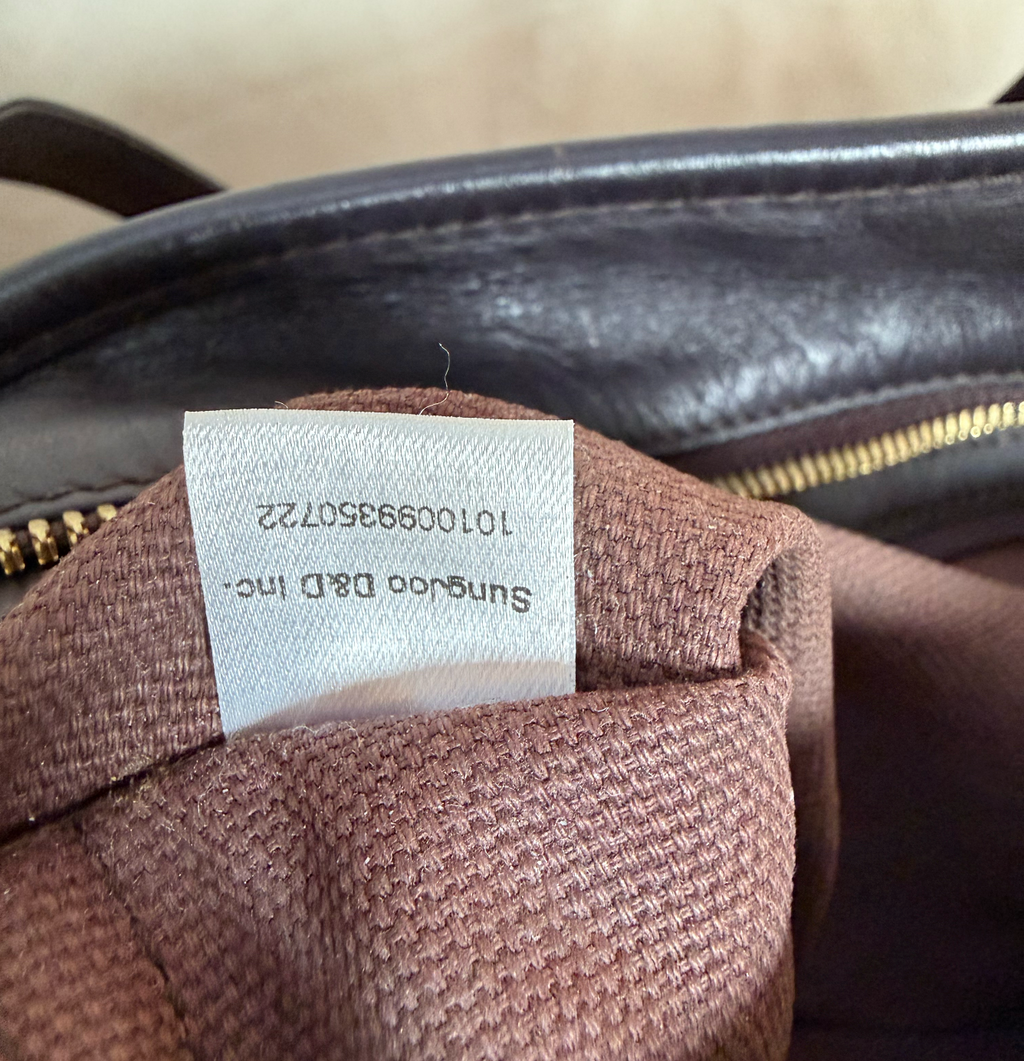 MCM Cognac Visetos Large Tote with Blue Stripe