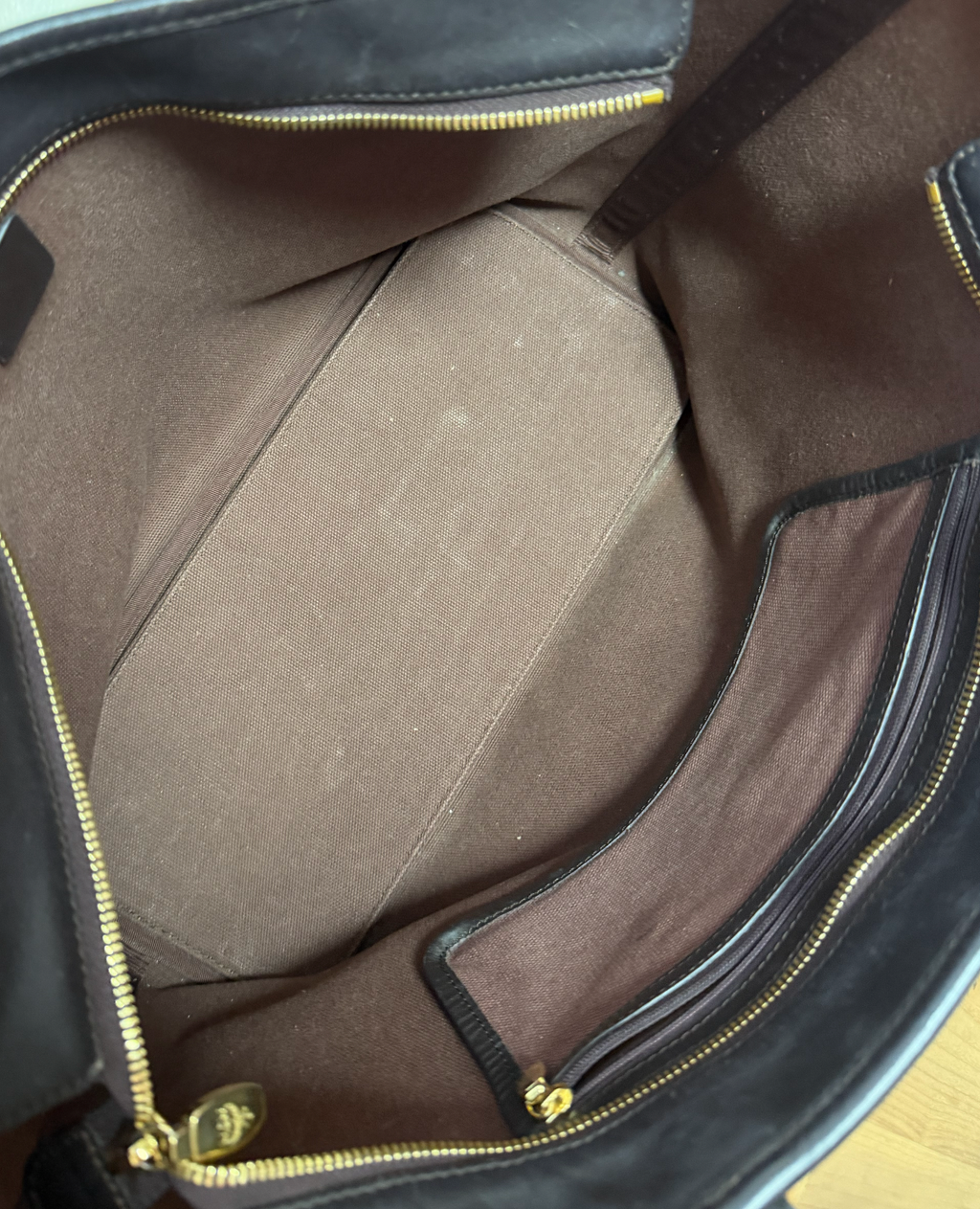 MCM Cognac Visetos Large Tote with Blue Stripe