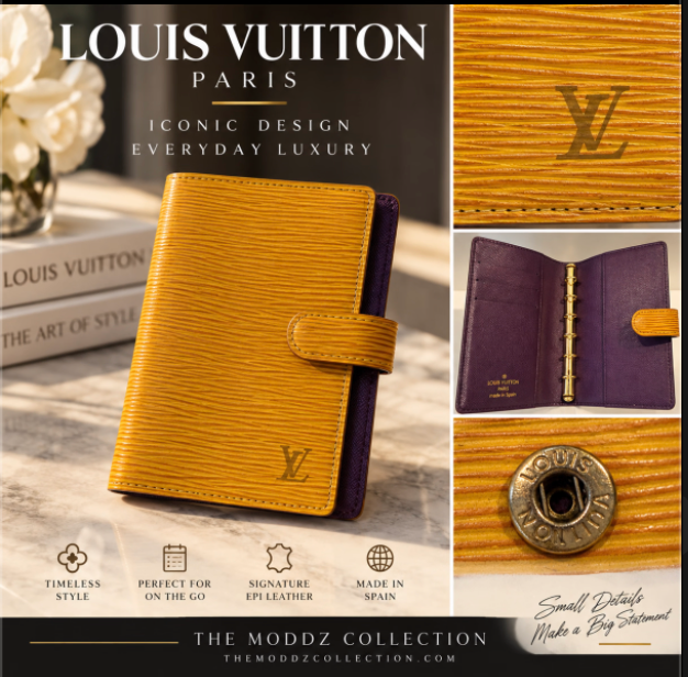 Louis Vuitton Small Ring Agenda — Purple Taiga Leather & Honey Epi Tab, Made in Spain