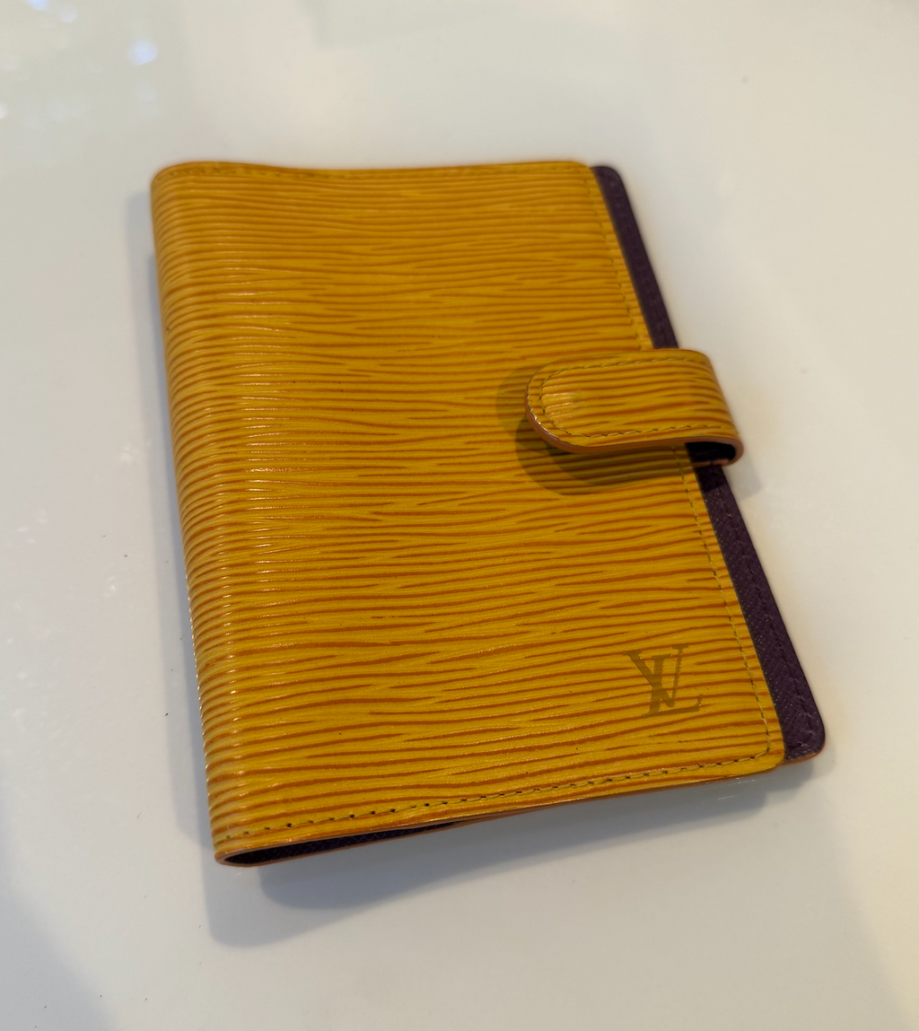 Louis Vuitton Small Ring Agenda — Purple Taiga Leather & Honey Epi Tab, Made in Spain