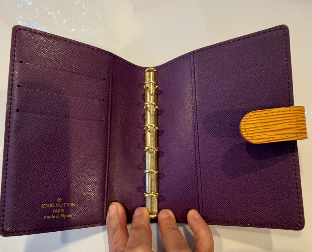 Louis Vuitton Small Ring Agenda — Purple Taiga Leather & Honey Epi Tab, Made in Spain