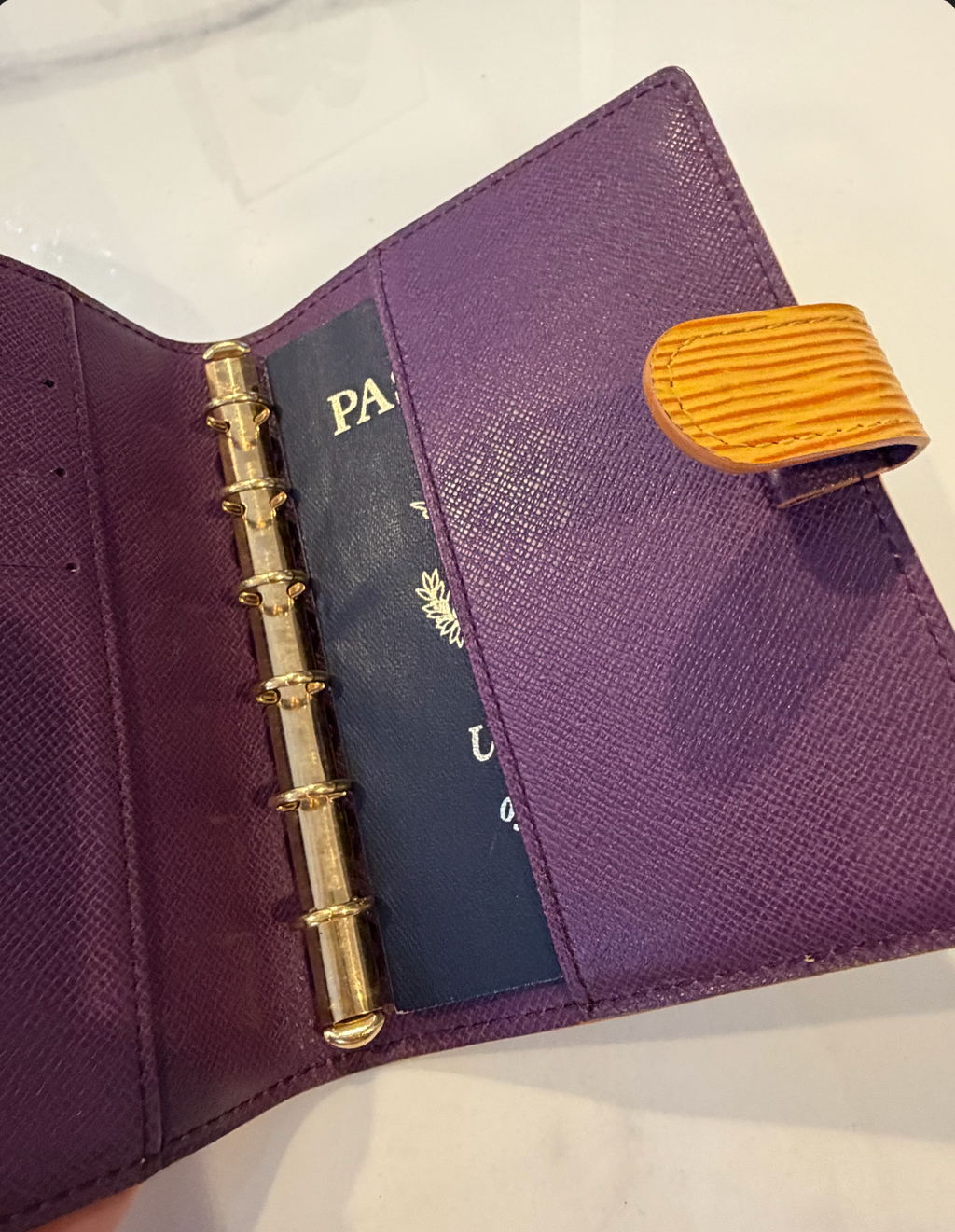 Louis Vuitton Small Ring Agenda — Purple Taiga Leather & Honey Epi Tab, Made in Spain