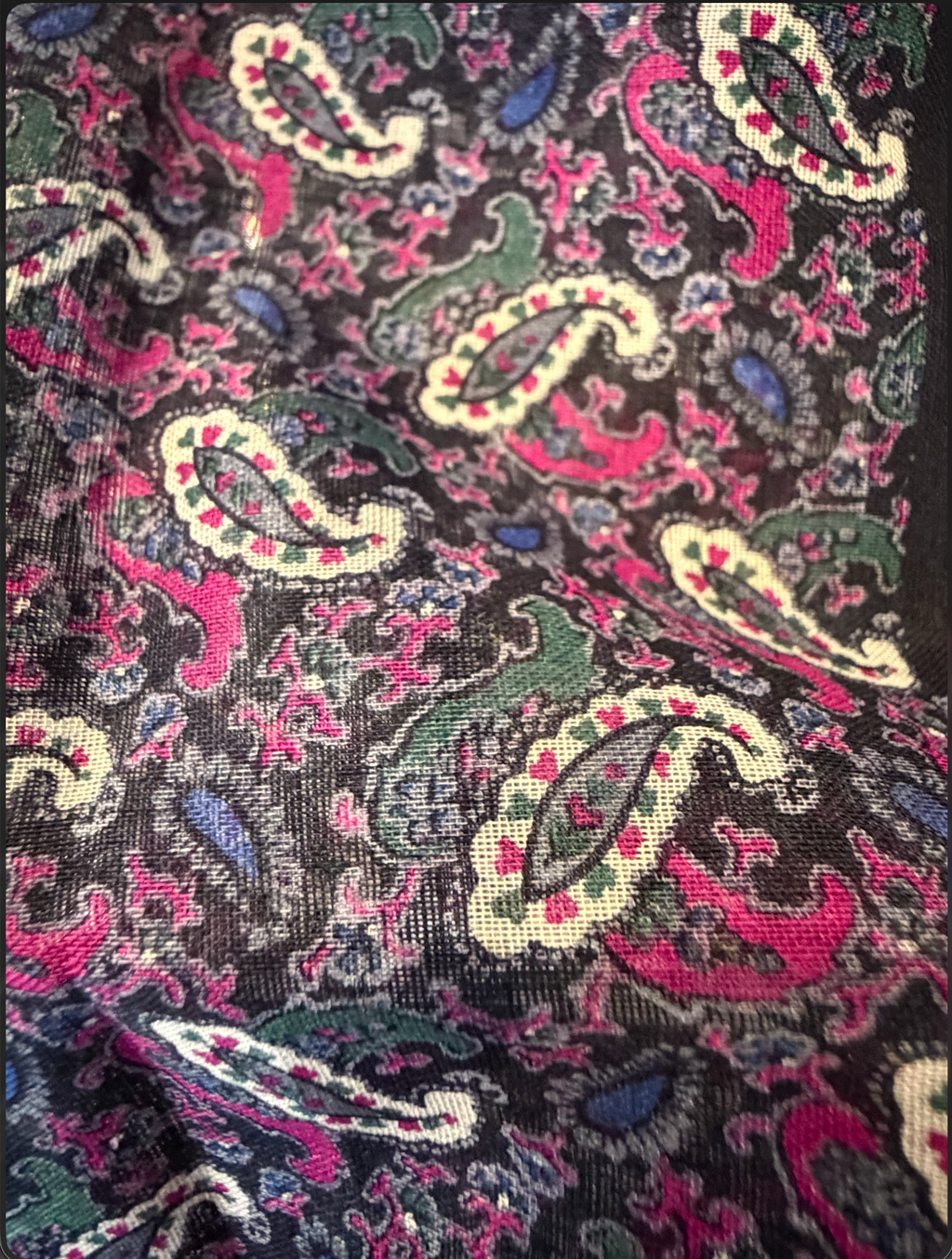 Yves Saint Laurent Vintage Cotton Scarf — Paisley & Peony Floral, Navy & Purple, Made in Japan