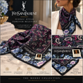Yves Saint Laurent Vintage Cotton Scarf — Paisley & Peony Floral, Navy & Purple, Made in Japan