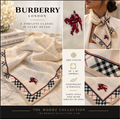 Burberry London 100% Cotton Scarf — Ivory Cream with Nova Check Border & Embroidered Equestrian Knight, 20" x 20"