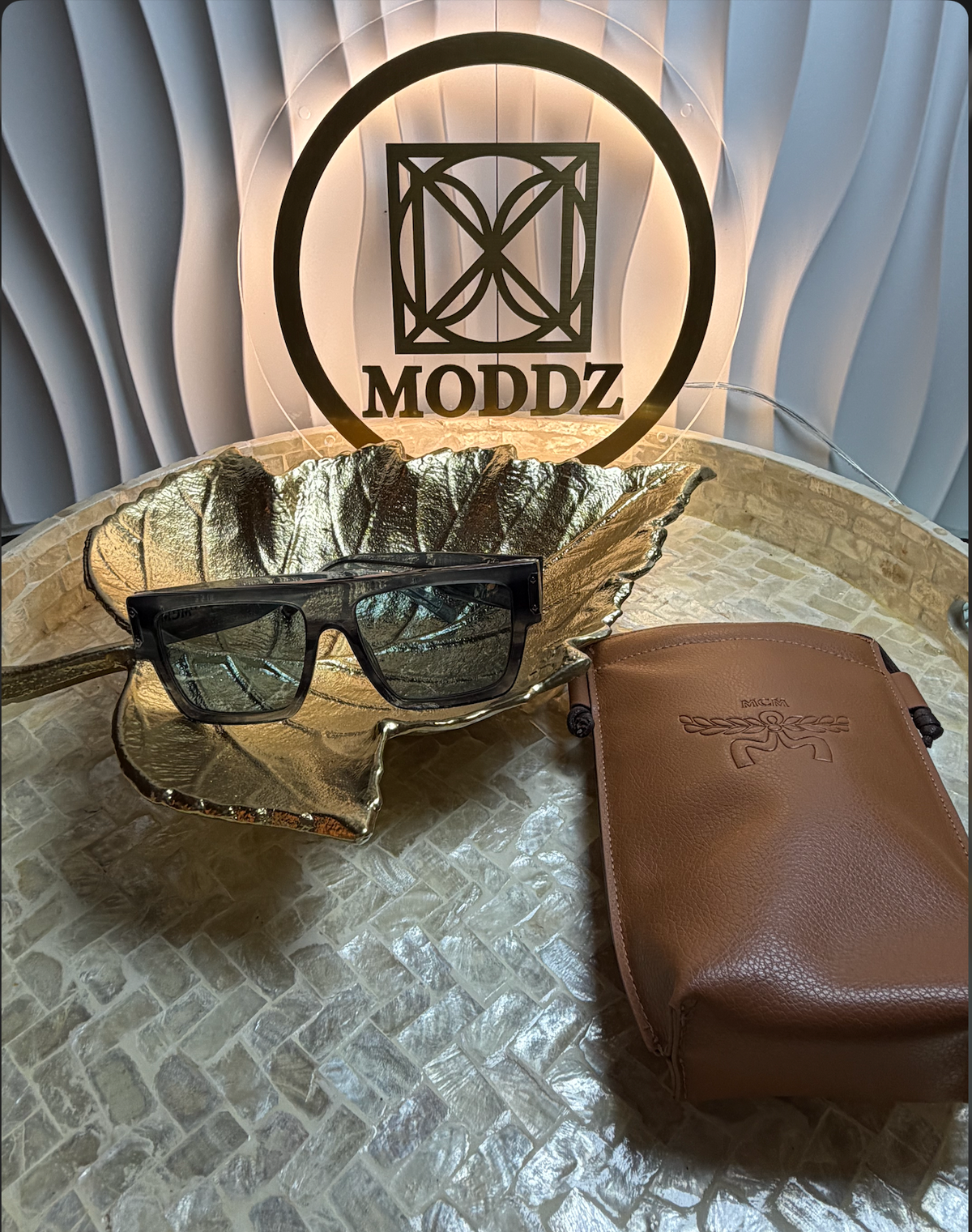 MCM Sunglasses #207 black rectangular frame with brown MCM case