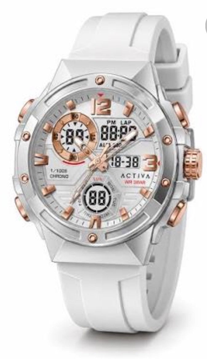 Activa X Invicta Men’s 51mm White Rose Gold  Digital Sport Chronograph Watch NIB