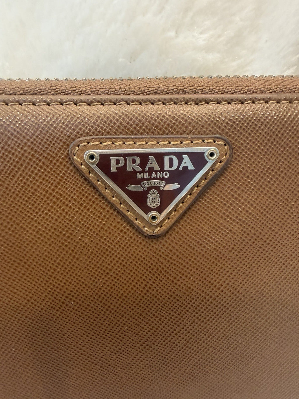Prada Saffiano Leather Zip Around Wallet – Caramel Brown