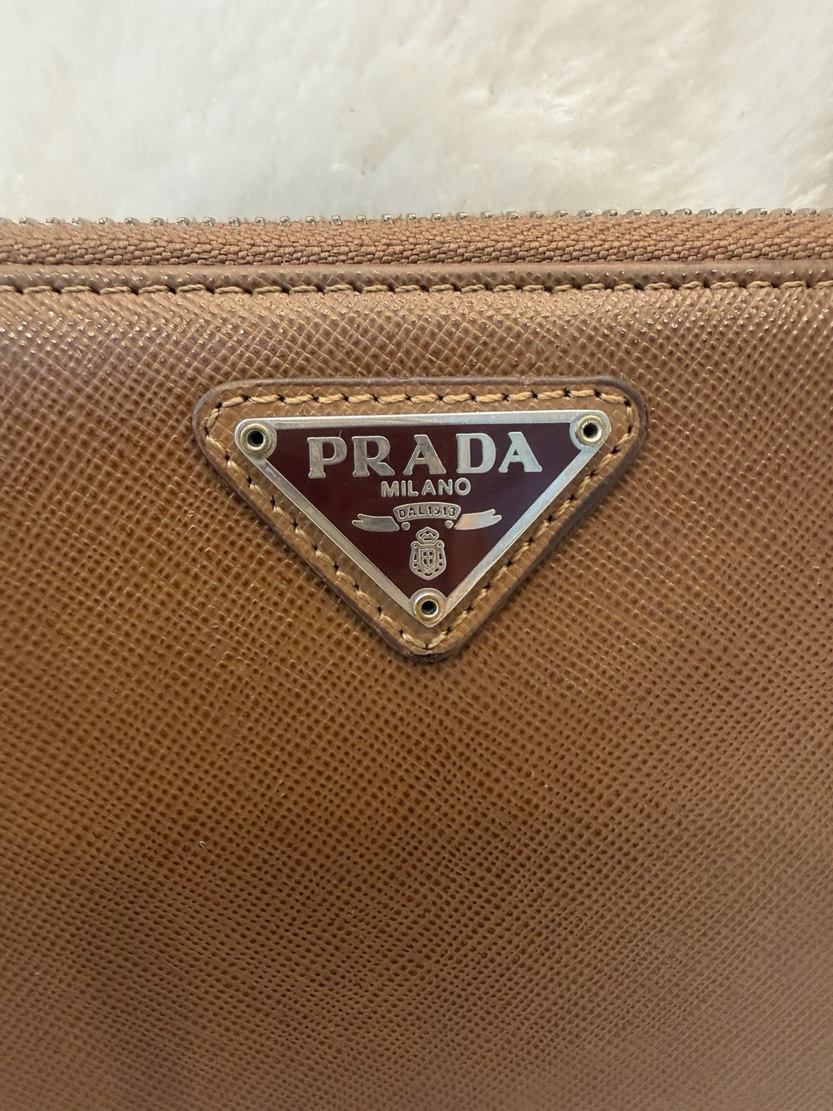 Prada Saffiano Leather Zip Around Wallet – Caramel Brown