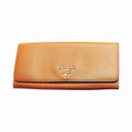 Authentic PRADA Orange Saffiano Leather Continental Long Flap Wallet w/Gold HW