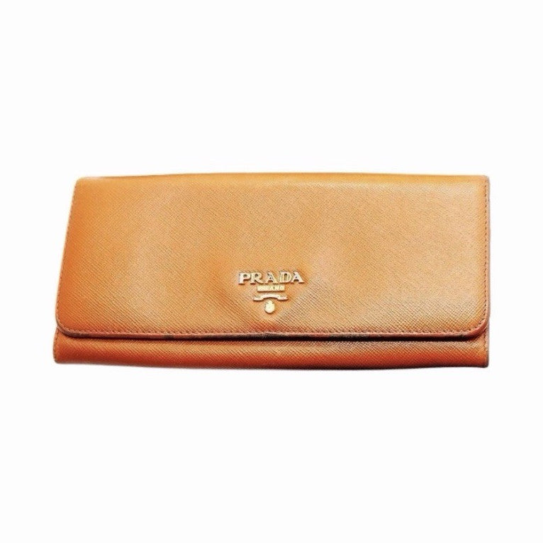 Authentic PRADA Orange Saffiano Leather Continental Long Flap Wallet w/Gold HW