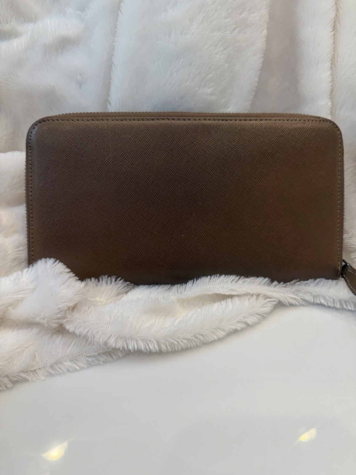 Prada Saffiano Leather Zip Around Wallet – Caramel Brown
