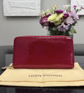 Authentic Louis Vuitton Monogram Vernis Raspberry Magenta Zip Around Wallet