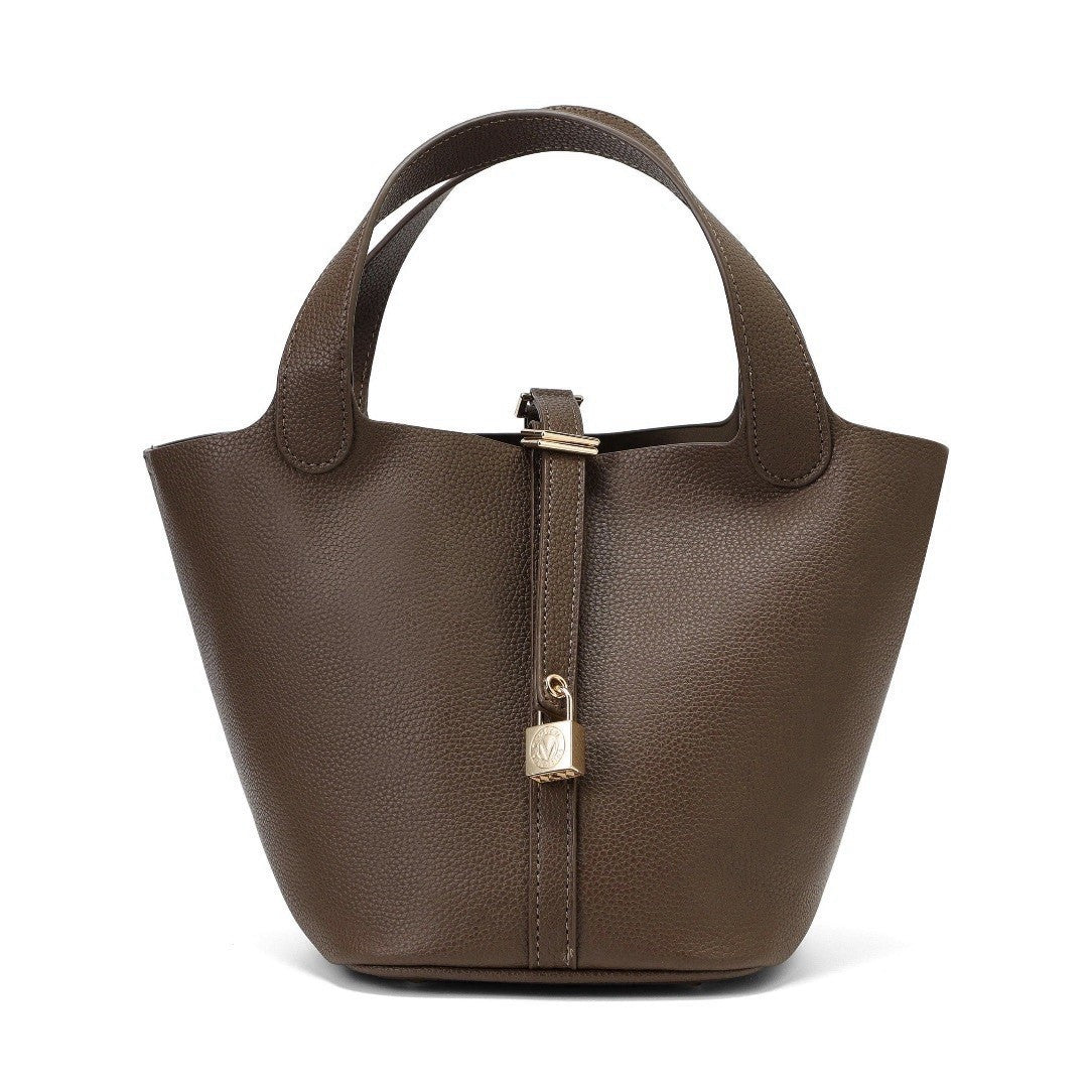 Authentic Valentino Orlandi Chocolate Brown Pebbled Leather Tote w/gold lock NWT