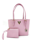 Valentino Orlandi Pink Tote Bag Gold Logo Accents Zip Closure w/ Wristlet Pouch