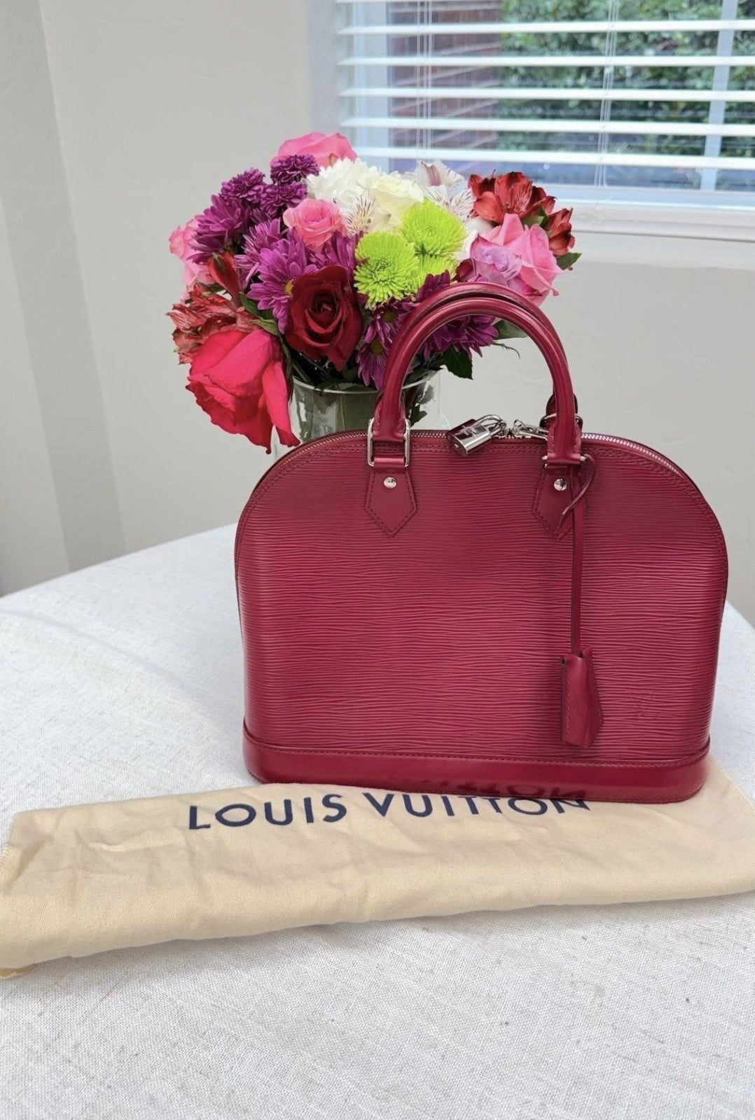 Authentic Louis Vuitton Alma PM Raspberry Epi Leather Handbag | Made in France