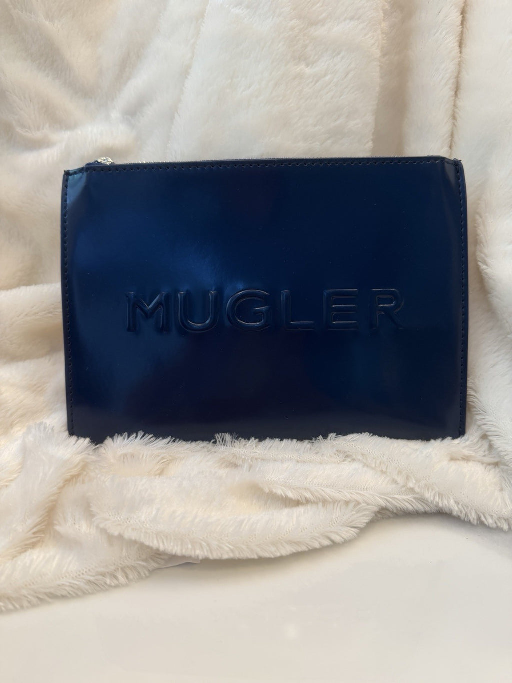 Mugler Navy Blue Logo Pouch/Cosmetic Bag Clutch Case