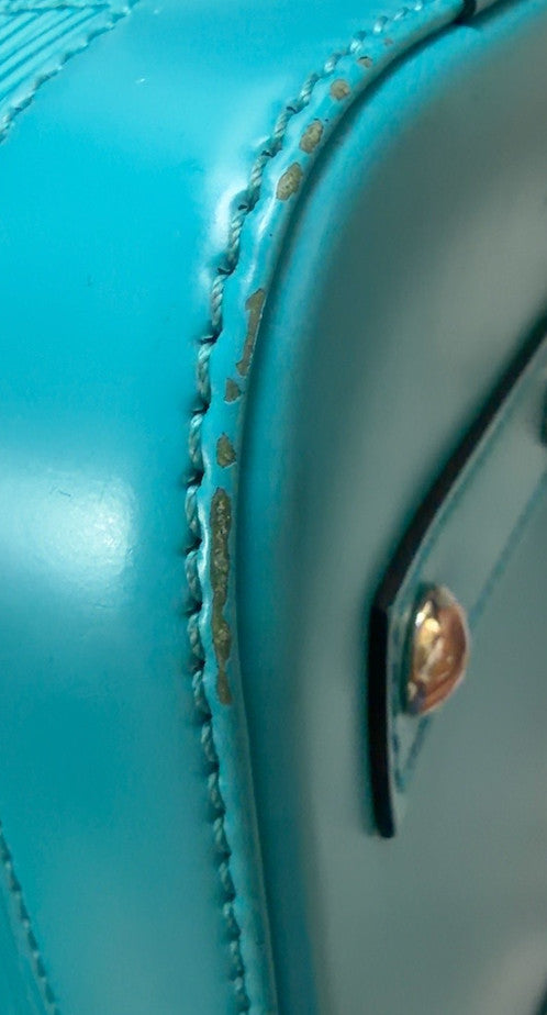 Authentic Louis Vuitton Alma Bag BB Cyan Blue Leather w/Genuine LV Guitar Strap