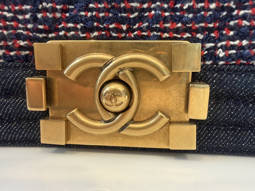 Medium Chanel Denim Quilted Tweed Boy Bag - purple