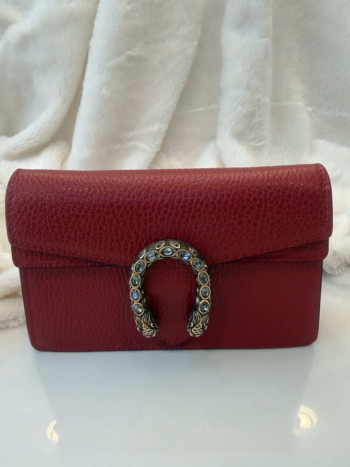 Gucci Super Mini Dionysus Red Pebbled Leather / Jeweled