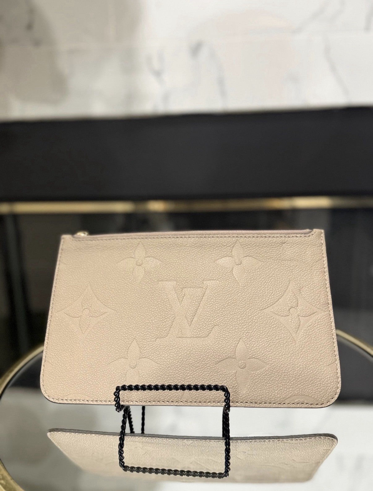 Authentic Louis Vuitton Monogram Empreinte Cream Neverfull Pochette Zip Pouch