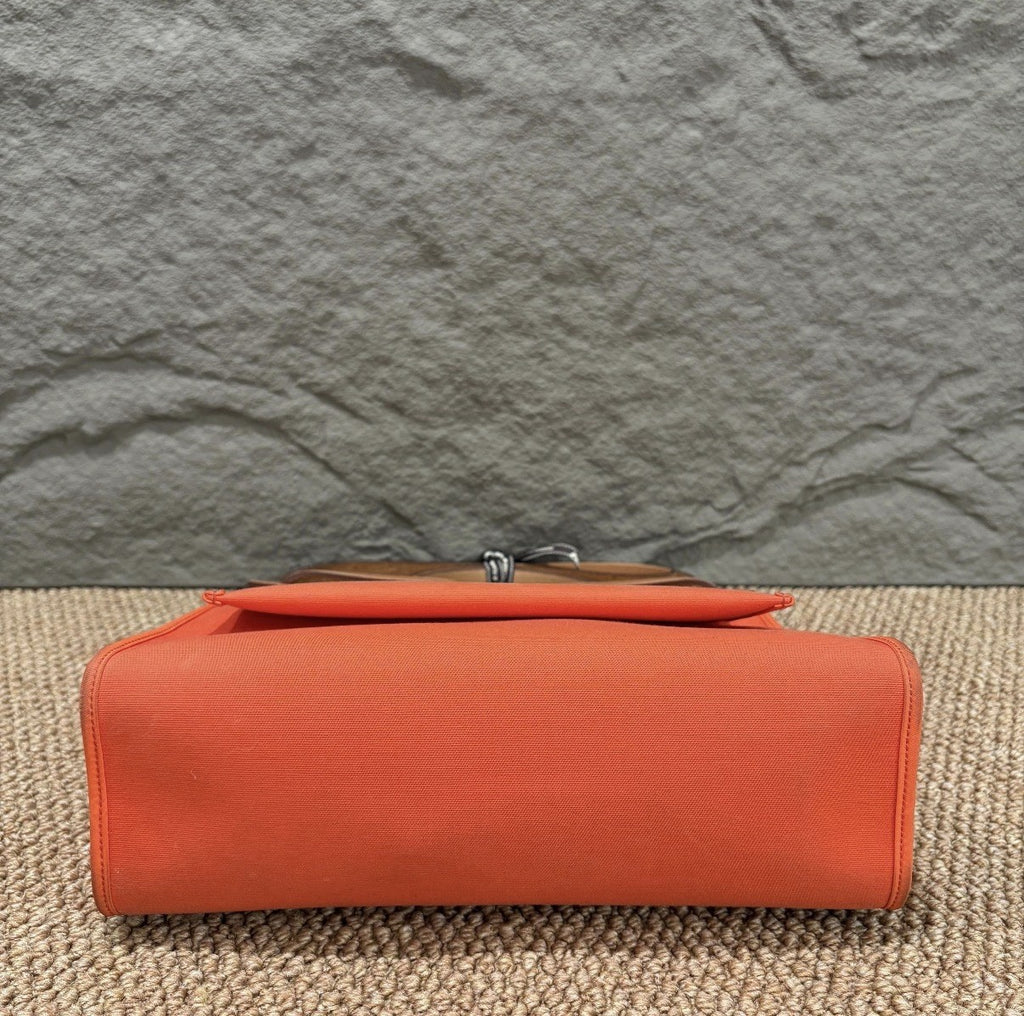 Authentic Hermès Herbag MM Canvas & Vache Hunter Leather Orange | 2-Way Bag