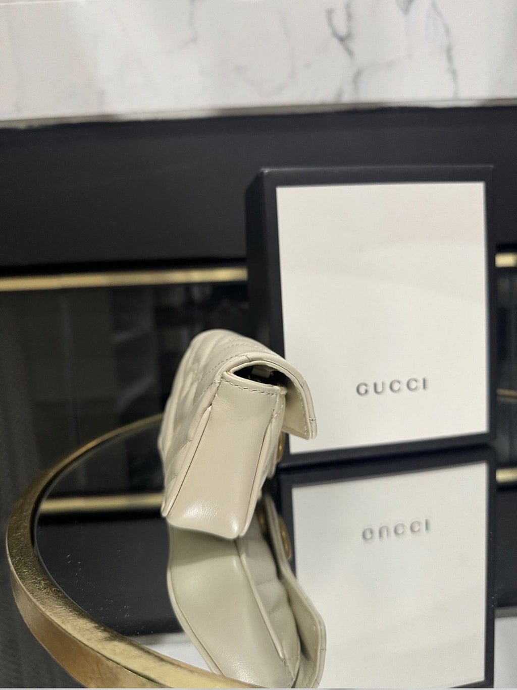 Gucci GG Marmont Super Mini Matelassé Leather Shoulder Bag White