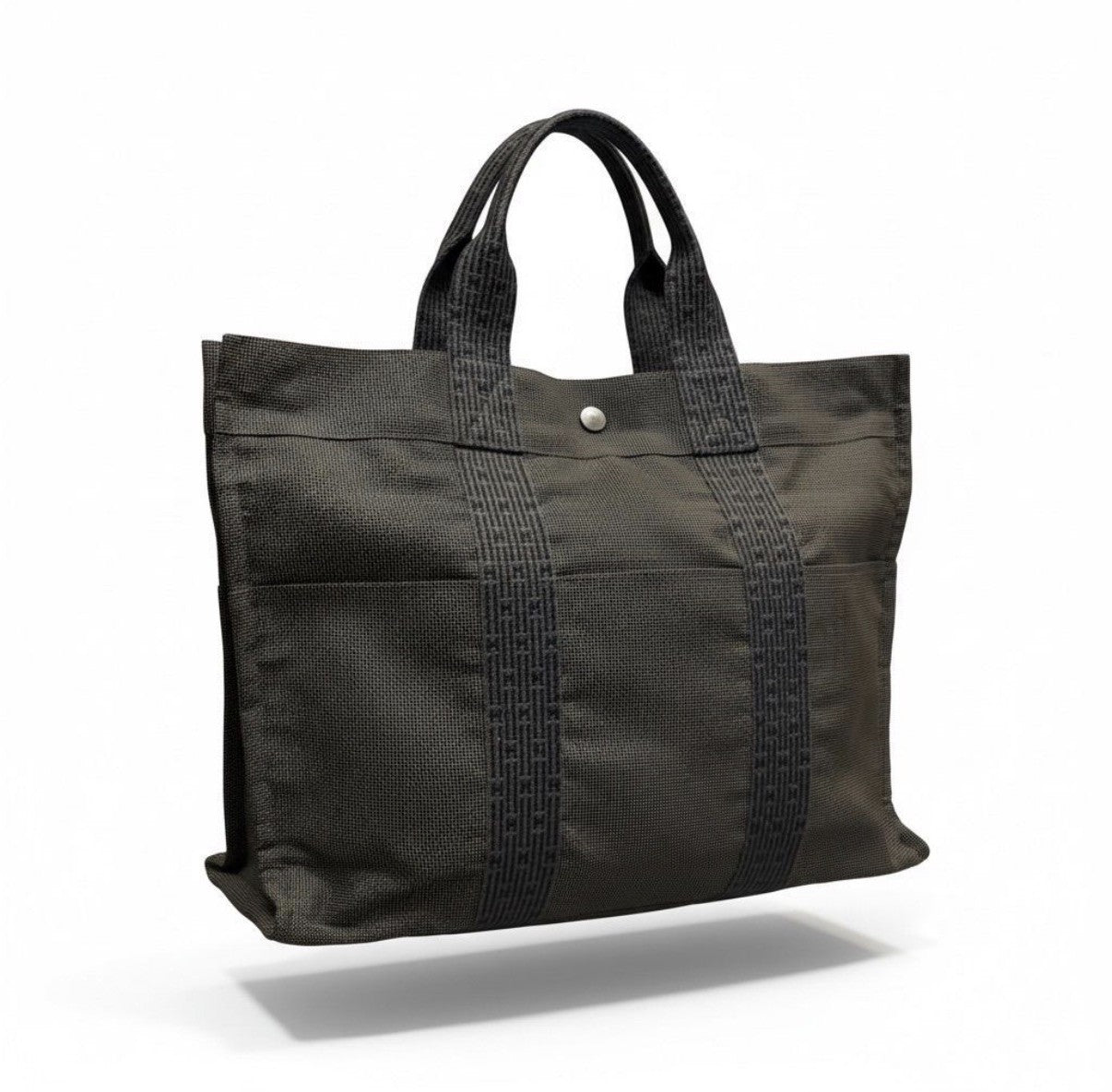 Authentic Hermes Vintage Herline MM Canvas Tote Bag Charcoal Grey