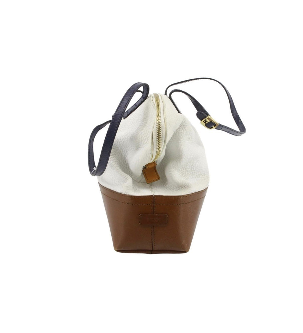 Fendi 2Bag Colorblock White Leather Upper, Navy Handles, Brown Base (8BN232)