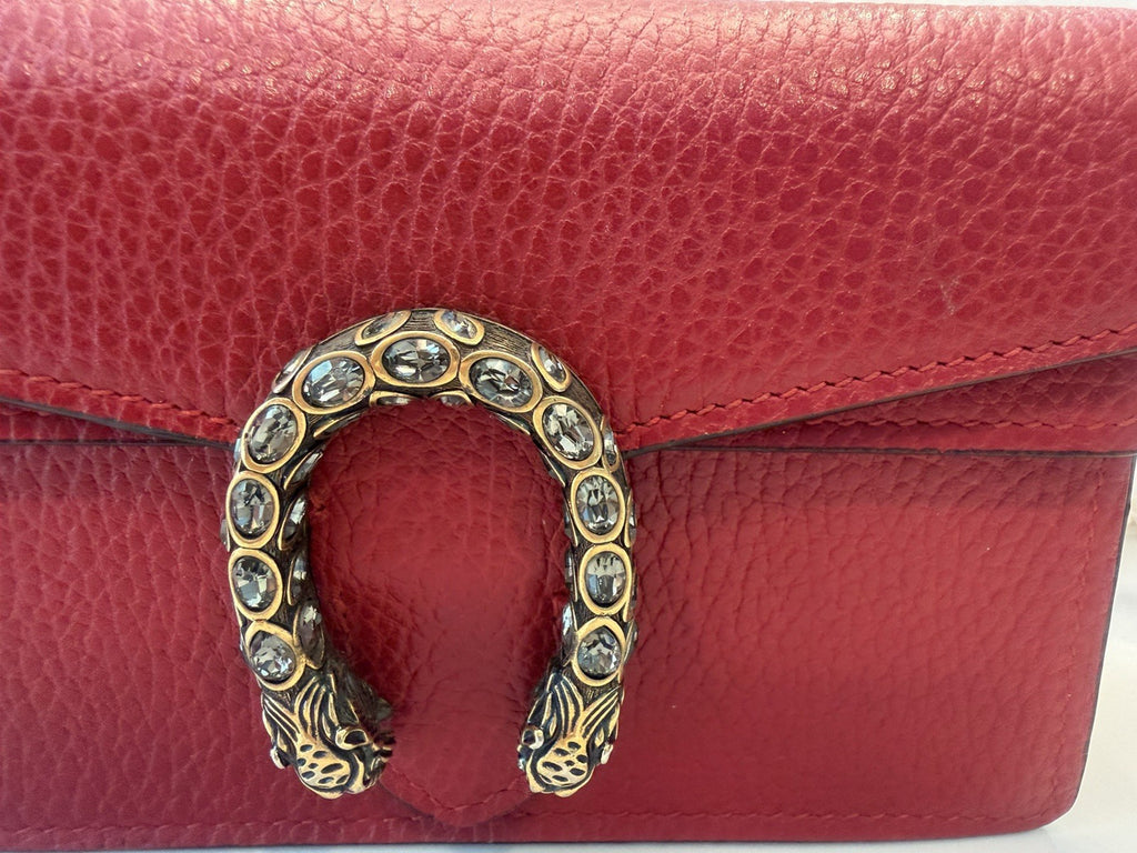 Gucci Super Mini Dionysus Red Pebbled Leather / Jeweled