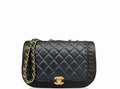 Authentic Chanel Lambskin Blue Black Diamond Quilted Shoulder Bag 2018