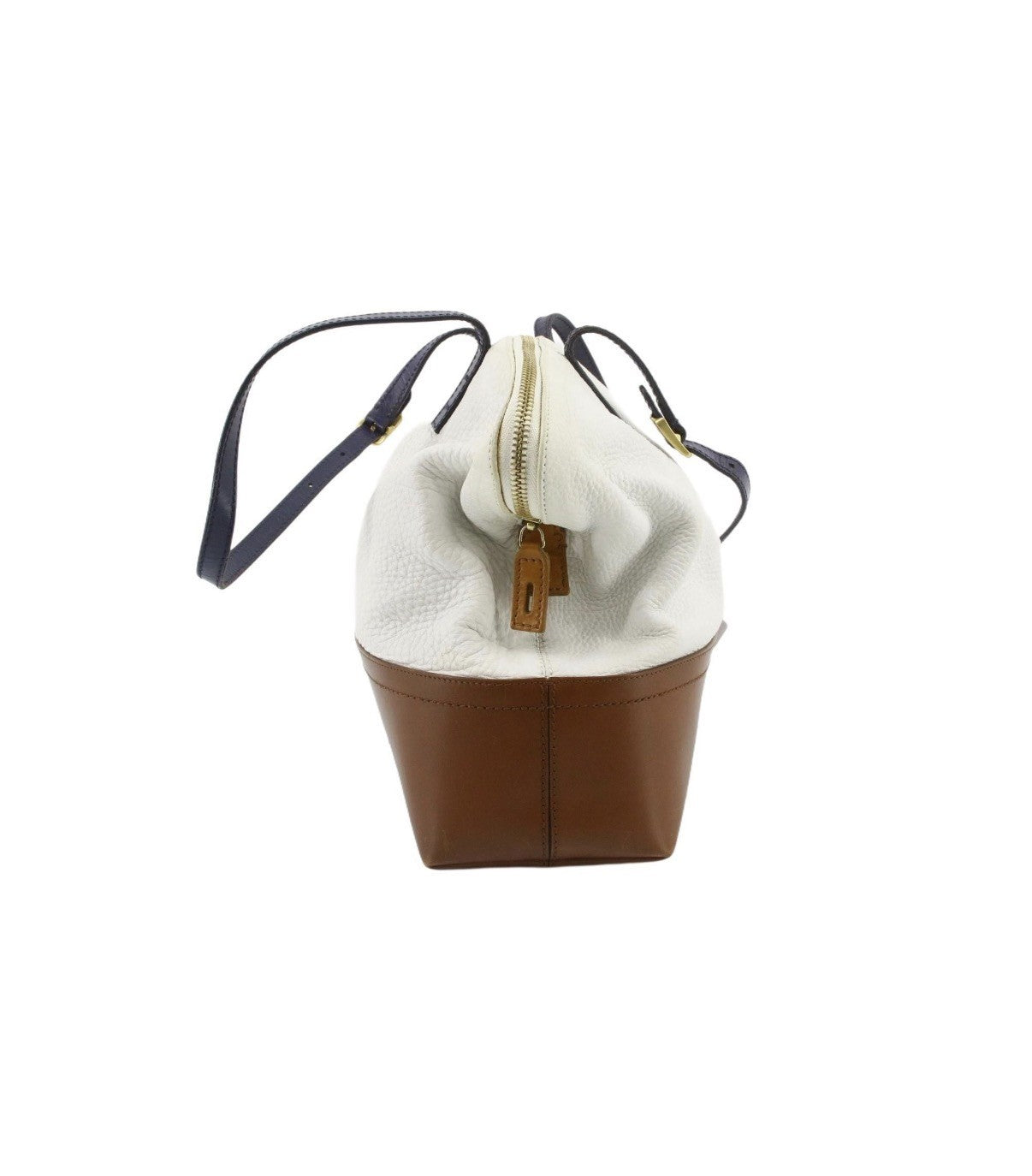 Fendi 2Bag Colorblock White Leather Upper, Navy Handles, Brown Base (8BN232)