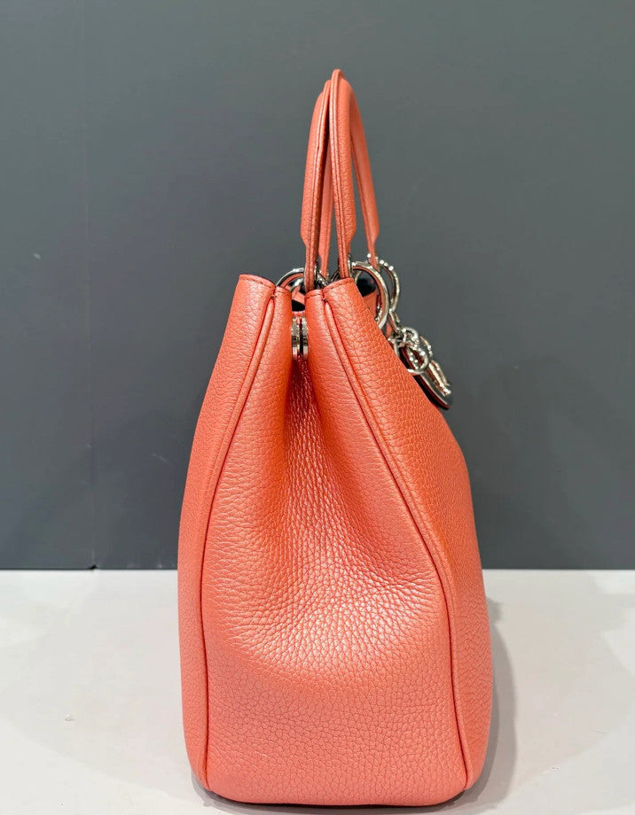 Dior Medium Diorissimo Tote Hammered Calfskin Coral Pink Pearlescent