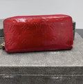 Authentic Louis Vuitton Monogram Vernis Red Zip Long Wallet