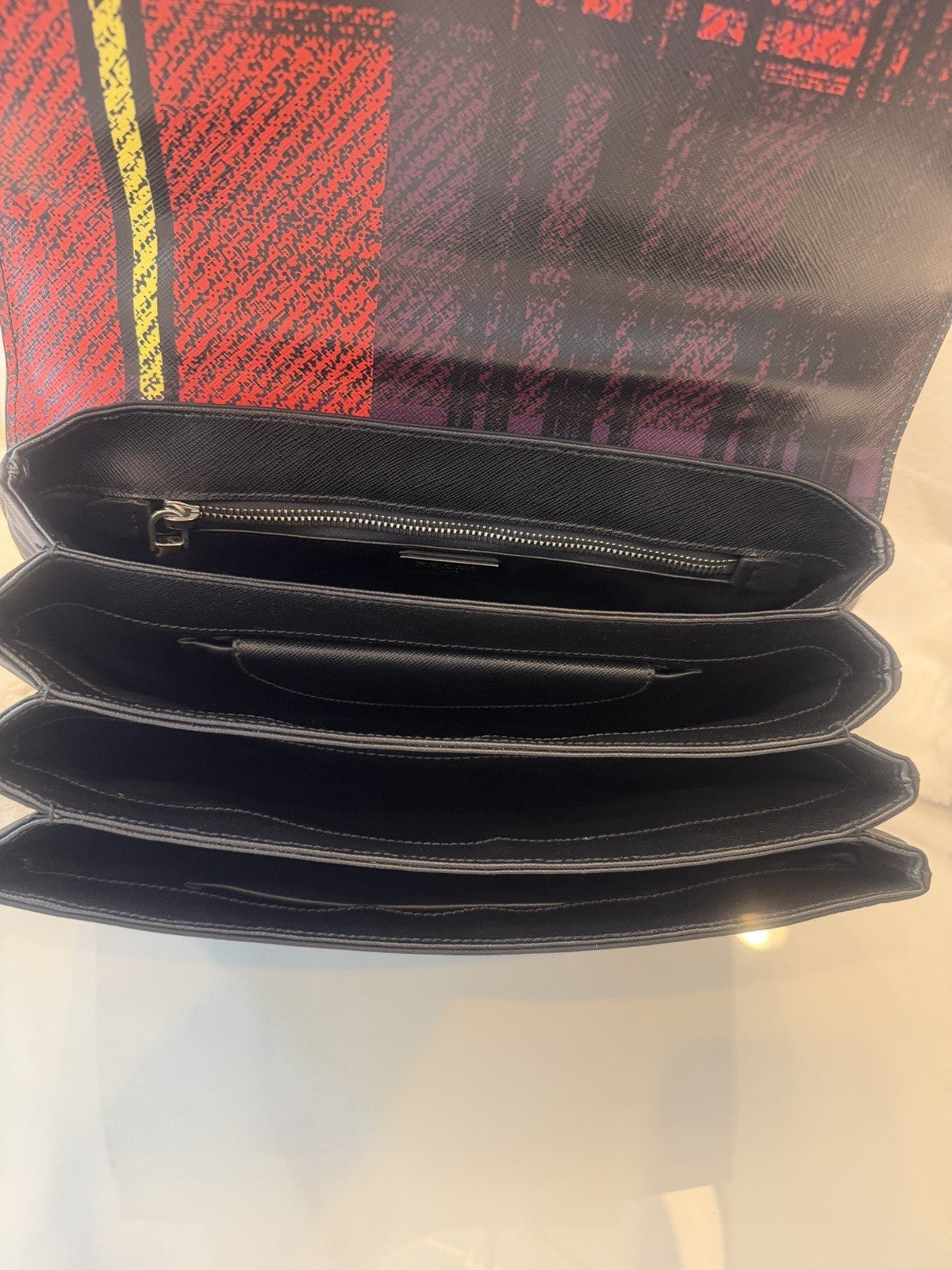 Prada tartan Saffiano Top Handle Red plaid/black Canvas