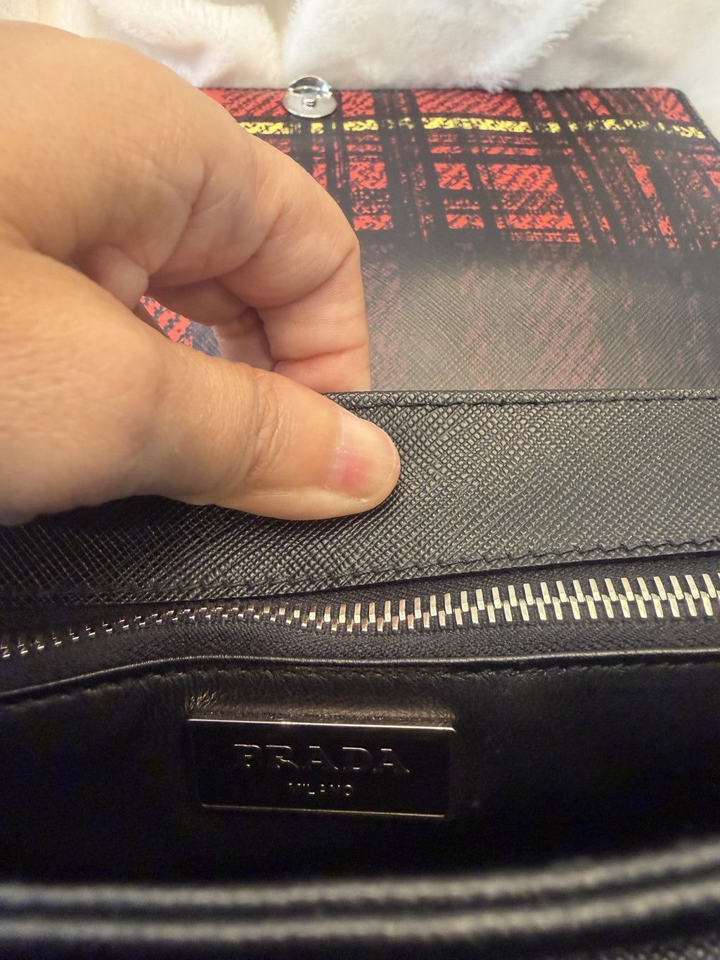 Prada tartan Saffiano Top Handle Red plaid/black Canvas