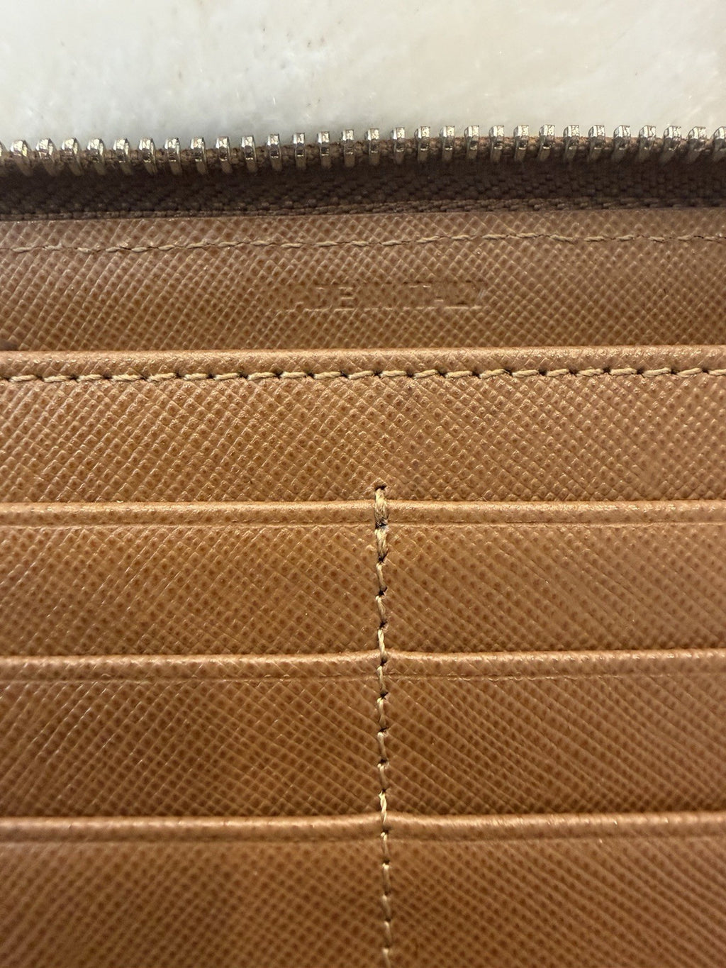 Prada Saffiano Leather Zip Around Wallet – Caramel Brown
