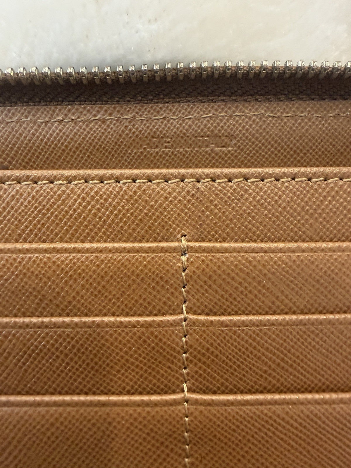 Prada Saffiano Leather Zip Around Wallet – Caramel Brown