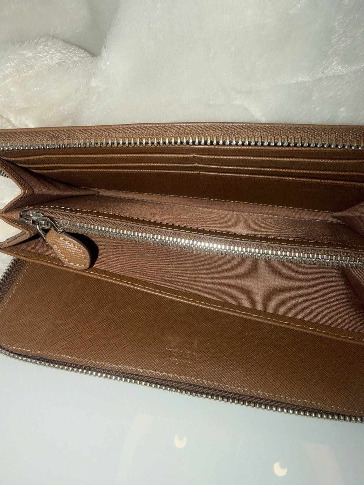 Prada Saffiano Leather Zip Around Wallet – Caramel Brown