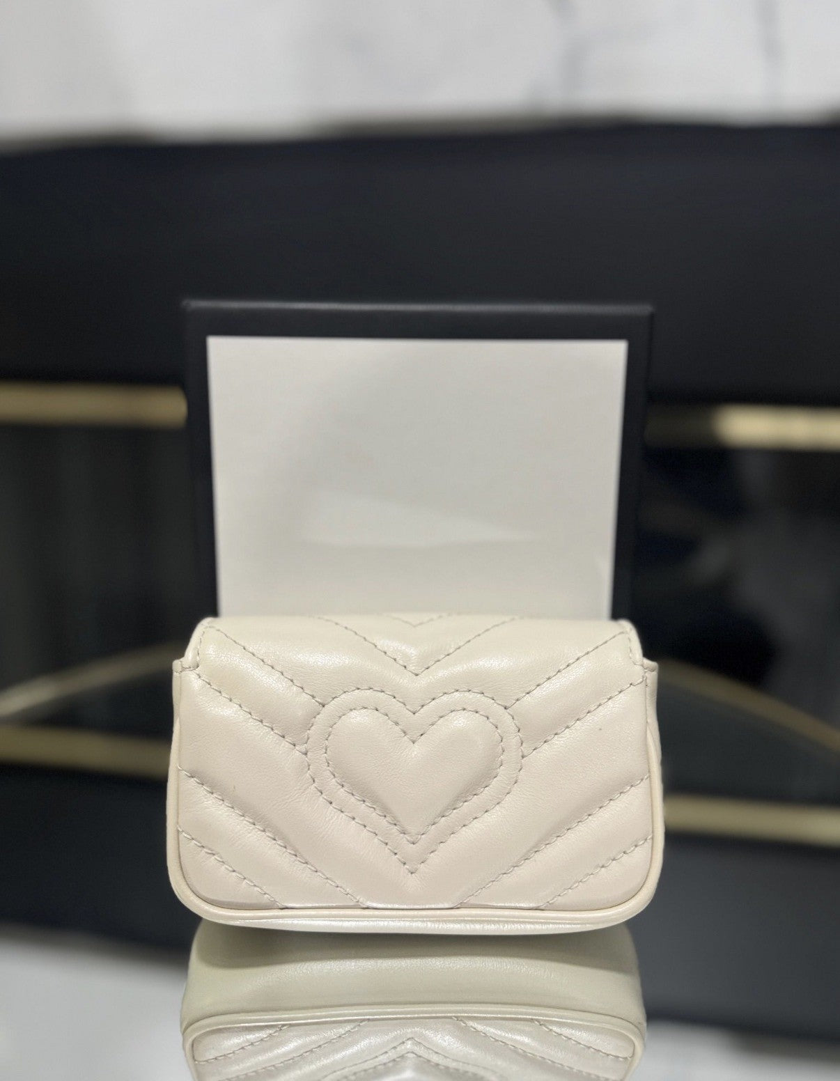 Gucci GG Marmont Super Mini Matelassé Leather Shoulder Bag White