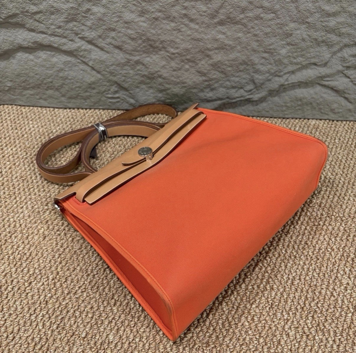 Authentic Hermès Herbag MM Canvas & Vache Hunter Leather Orange | 2-Way Bag