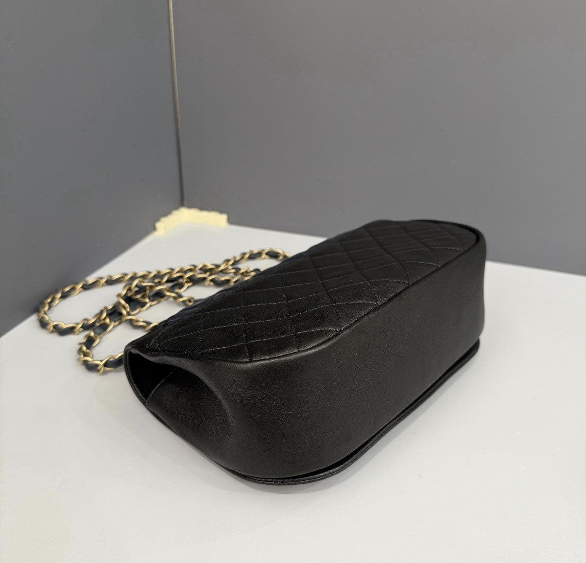 Authentic Chanel Lambskin Blue Black Diamond Quilted Shoulder Bag 2018