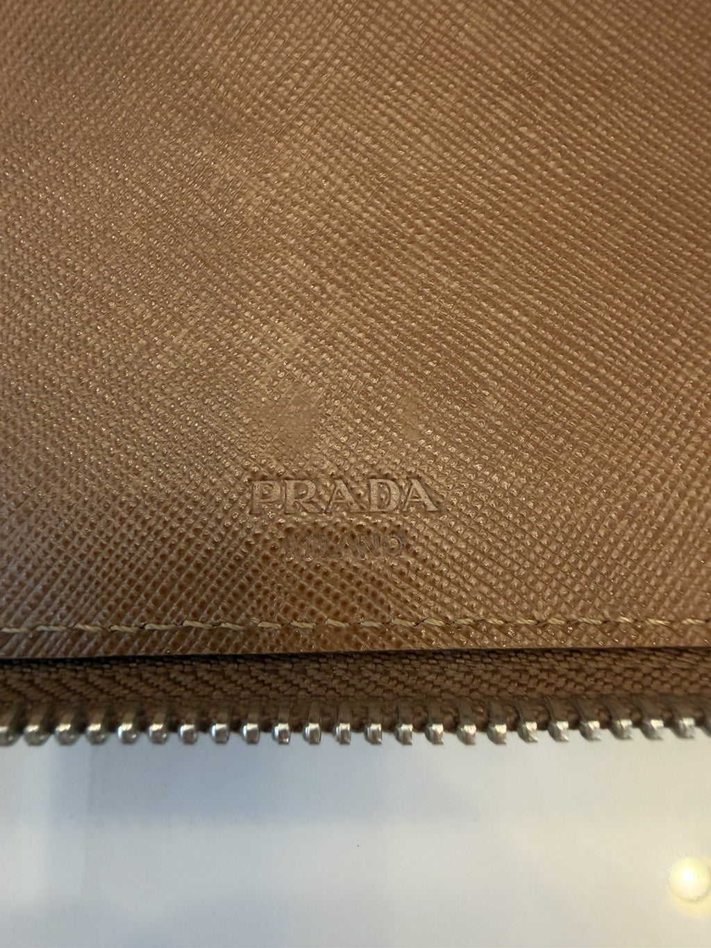 Prada Saffiano Leather Zip Around Wallet – Caramel Brown