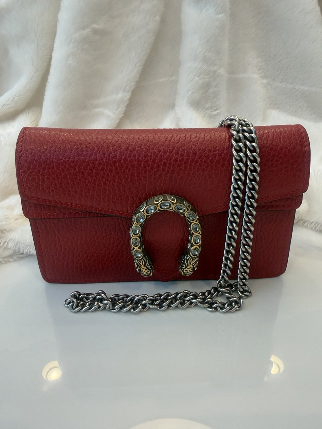 Gucci Super Mini Dionysus Red Pebbled Leather / Jeweled