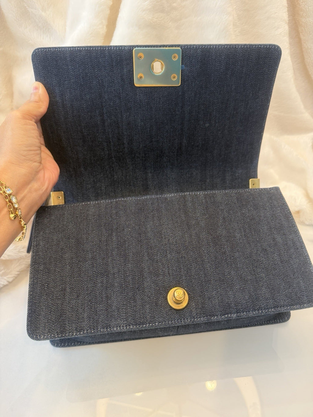 Medium Chanel Denim Quilted Tweed Boy Bag - purple