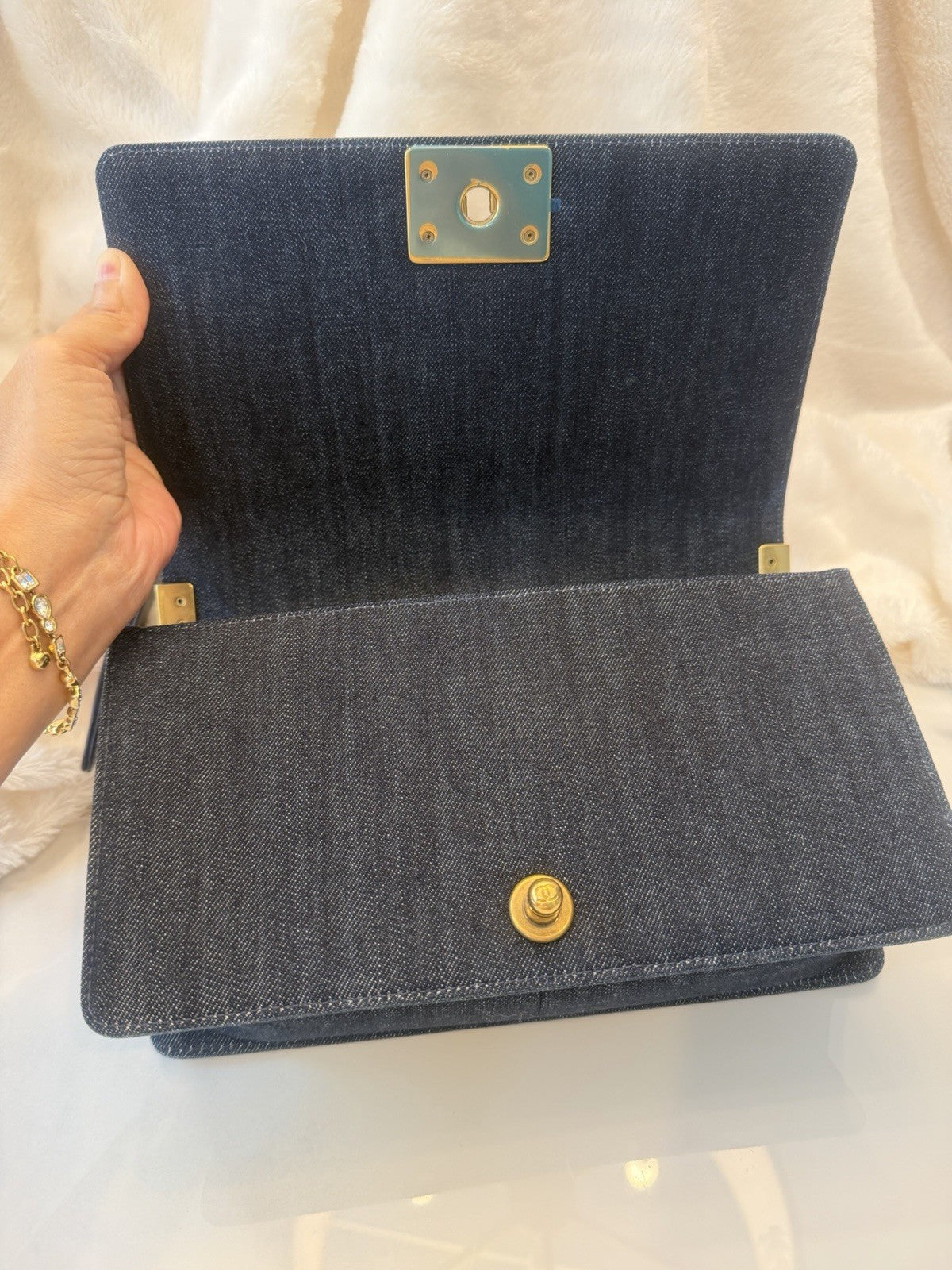 Medium Chanel Denim Quilted Tweed Boy Bag - purple
