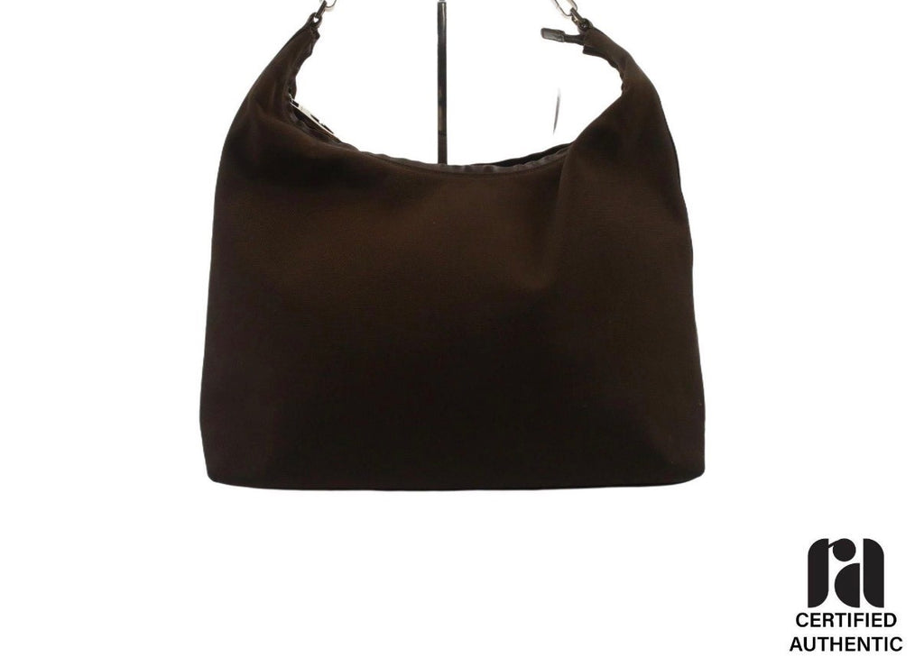 Authentic Gucci Brown Canvas Leather Trim Hobo Shoulder Bag Vintage Y2K Italy