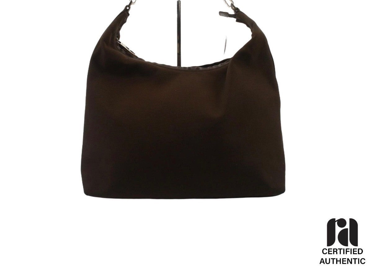 Authentic Gucci Brown Canvas Leather Trim Hobo Shoulder Bag Vintage Y2K Italy