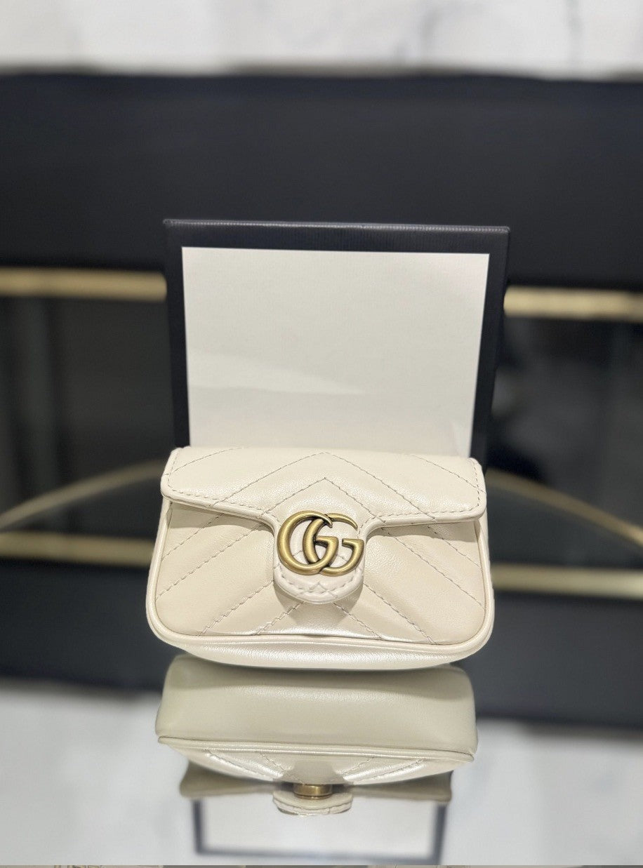 Gucci GG Marmont Super Mini Matelassé Leather Shoulder Bag White